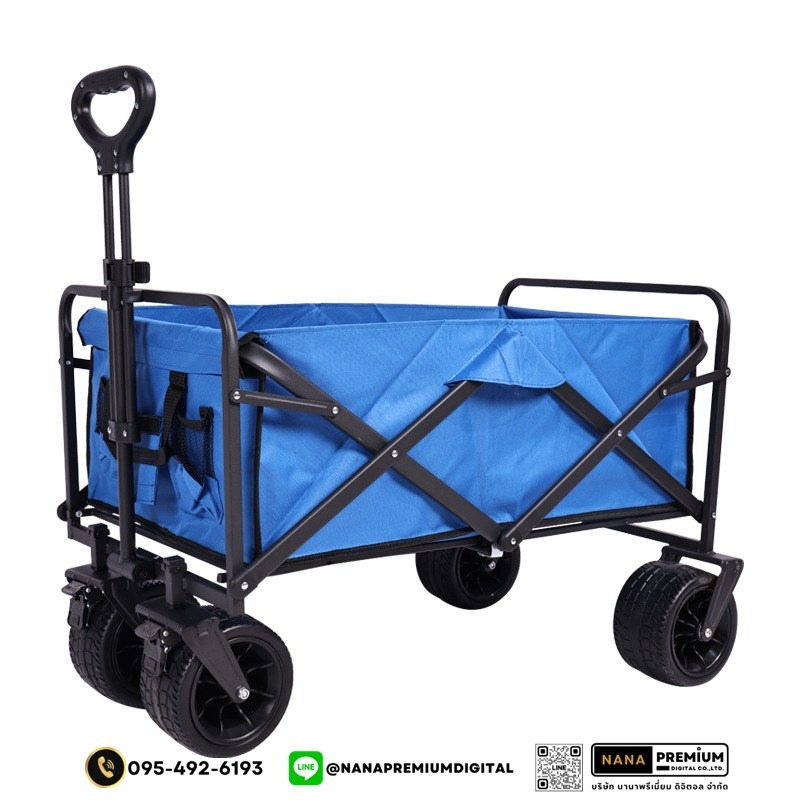 รถเข็นแคมป์ปิ้งกลางแจ้งแบบพับได้ พร้อมเบรก รถเข็นพกพา ล้อยาง 5-10 นิ้ว รับน้ำหนัก 250KG ผ้าอ็อกซ์ฟอร์ด ทนทาน