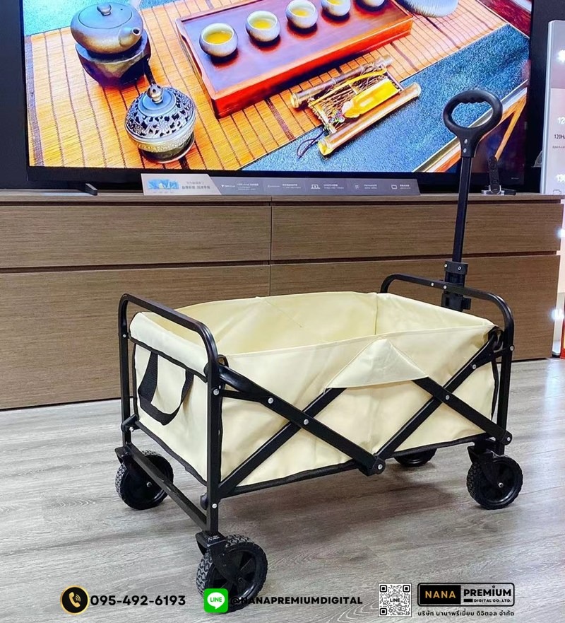 รถเข็นแคมป์ปิ้งกลางแจ้งแบบพับได้ พร้อมเบรก รถเข็นพกพา ล้อยาง 5-10 นิ้ว รับน้ำหนัก 250KG ผ้าอ็อกซ์ฟอร์ด ทนทาน