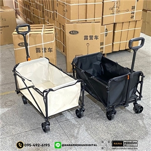 รถเข็นแคมป์ปิ้งกลางแจ้งแบบพับได้ พร้อมเบรก รถเข็นพกพา ล้อยาง 5-10 นิ้ว รับน้ำหนัก 250KG ผ้าอ็อกซ์ฟอร์ด ทนทาน