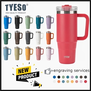 TYESO HANDLE TUMBLER แก้วน้ำสุญญากาศ เก็บความเย็นและร้อน พร้อมหูจับและหลอดดูด ขนาด 3040 oz มี 16 สี