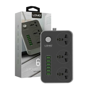 รับสกรีน ปลั๊กพ่วง LDNIO ปลั๊กไฟ 6 USB SC3604 ปลั๊กรางปลั๊ก 3 ช่อง+6 พอร์ต USB ปลั๊กสีดำ สหภาพยุโรป